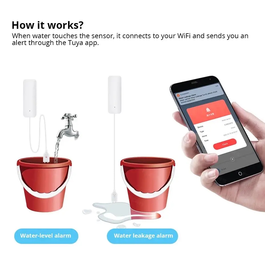 Tuya WiFi Smart Water Leak Sen - Wifi Water Leak Detector review and price
